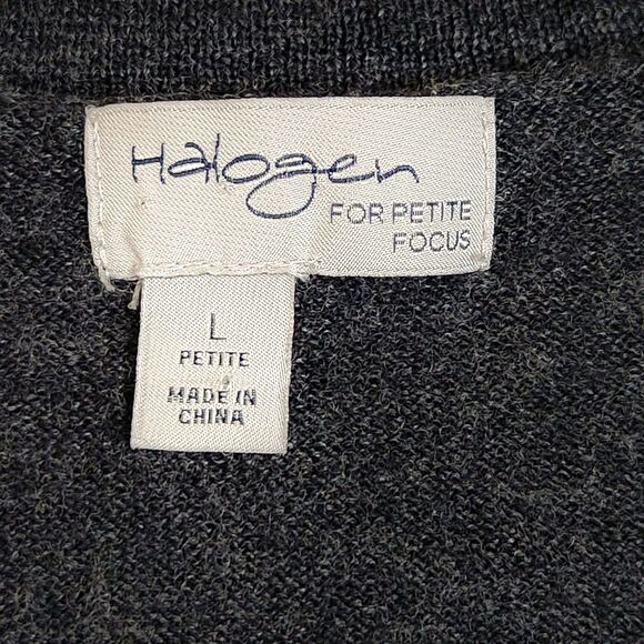 Halogen Merino Wool Cardigan Long Button Down V-Neck Large Petite Charcoal Gray - Picture 6 of 10